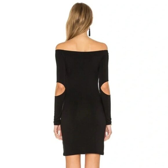 Revolve LNA Off The Shoulder Mini Dress Cut out long Sleeve Bodycon Black XS - Picture 13 of 13